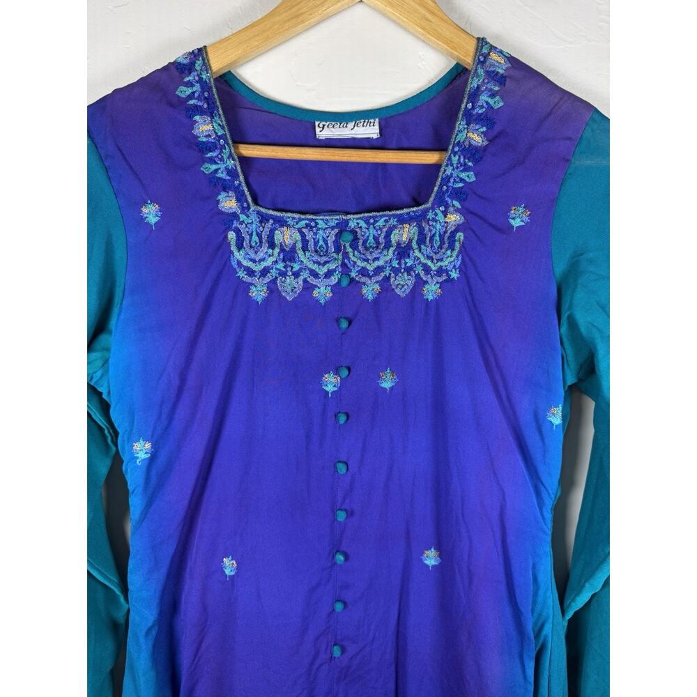 Women’s Vintage Purple To Teal Fade Size M Geeta Jethi Tunic Top Dress - Picture 2 of 13